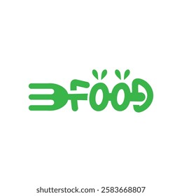Text illustration of the food combine with fork shape. Can use for website, food and beverage sign.