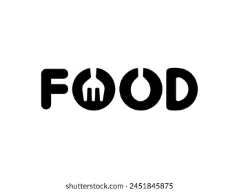 Text Illustration of the 'FOOD', flat, simple, memorable and eye catching, can use for Logo Gram, Apps, Website, Food and Beverage sign, or Graphic Design Element. Vector Illustration