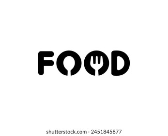 Text Illustration of the 'FOOD', flat, simple, memorable and eye catching, can use for Logo Gram, Apps, Website, Food and Beverage sign, or Graphic Design Element. Vector Illustration