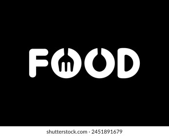 Text Illustration of the 'FOOD', flat, simple, memorable and eye catching, can use for Logo Gram, Apps, Website, Food and Beverage sign, or Graphic Design Element. Vector Illustration