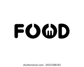 Ilustración de texto de la 'COMIDA', plana, simple, memorable y llamativa, puede utilizar para Logo Gram, App, Sitio web, Alimentos y Bebidas signo, o Elemento de Diseño gráfico. Ilustración vectorial