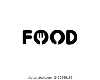 Ilustración de texto de la 'COMIDA', plana, simple, memorable y llamativa, puede utilizar para Logo Gram, App, Sitio web, Alimentos y Bebidas signo, o Elemento de Diseño gráfico. Ilustración vectorial