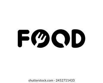 Text Illustration of the 'FOOD', flat, simple, memorable and eye catching, can use for Logo Gram, Apps, Website, Food and Beverage sign, or Graphic Design Element. Vector Illustration