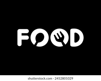 Text Illustration of the 'FOOD', flat, simple, memorable and eye catching, can use for Logo Gram, Apps, Website, Food and Beverage sign, or Graphic Design Element. Vector Illustration