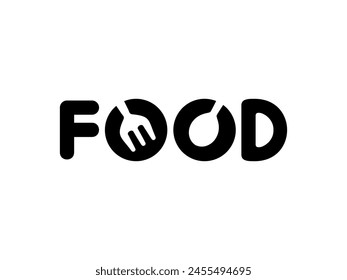 Text Illustration of the 'FOOD', flat, simple, memorable and eye catching, can use for Logo Gram, Apps, Website, Food and Beverage sign, or Graphic Design Element. Vector Illustration