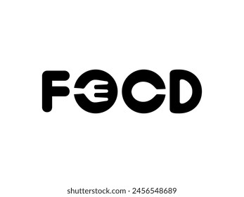 Text Illustration of the 'FOOD', flat, simple, memorable and eye catching, can use for Logo Gram, Apps, Website, Food and Beverage sign, or Graphic Design Element. Vector Illustration