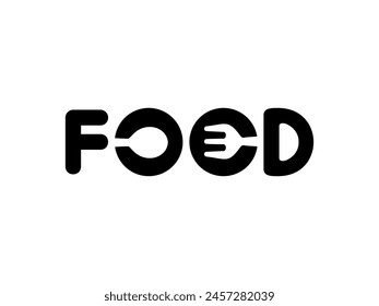 Text Illustration of the 'FOOD', flat, simple, memorable and eye catching, can use for Logo Gram, Apps, Website, Food and Beverage sign, or Graphic Design Element. Vector Illustration