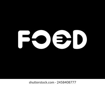 Text Illustration of the 'FOOD', flat, simple, memorable and eye catching, can use for Logo Gram, Apps, Website, Food and Beverage sign, or Graphic Design Element. Vector Illustration