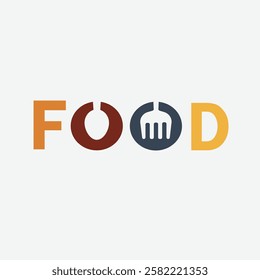 Text Illustration of the 'FOOD', flat, simple, memorable and eye catching 