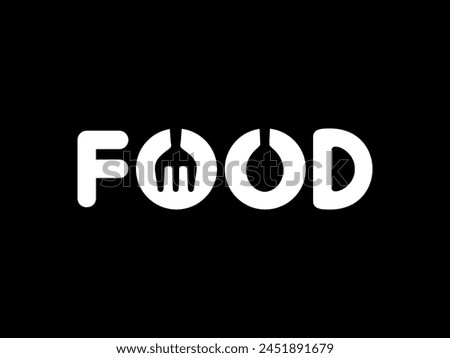 Text Illustration of the 'FOOD', flat, simple, memorable and eye catching, can use for Logo Gram, Apps, Website, Food and Beverage sign, or Graphic Design Element. Vector Illustration