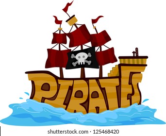 Text Illustration Of A Pirate Ship On The Water