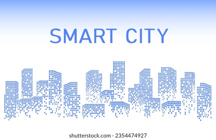 Text illustration SMART CITY, city with many skyscraper