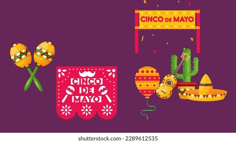 text and illustrations from Mexican culture traditions and festivals on the theme of Cinco de Mayo