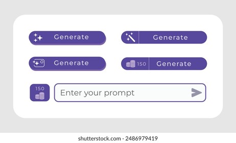 Text-zu-Bild-KI-Button-Symbol generieren, moderne einfache Vektorgrafik-UI-Set-Eingabeaufforderungssymbol mit violettem Violettblau