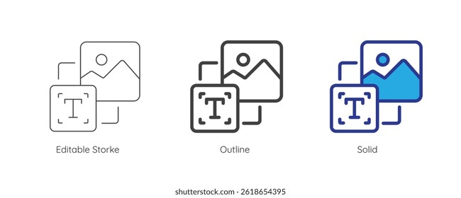 Text to image icon. Enter prompt to AI to generate image and artwork. Artificial intelligence technology concept. Icon element for app and web. Vector illustration. Editable stroke.
