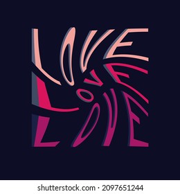 Imagen de texto del efecto ondulado con la inscripción LOVE. Diseño con estilo vectorial. Diseño para afiches, postales, banners, decoración, embalaje.