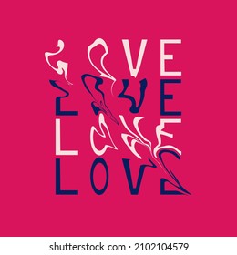 Ein Textbild des Wavy-Effekt mit der Inschrift LOVE. Vektorstylisches Design. Design für Poster, Postkarten, Banner, Dekoration.