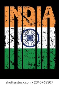 Envía un texto a India con bandera india. Imprimir para camiseta. Ilustración vectorial.