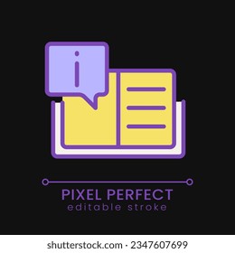 Text information pixel perfect RGB color icon for dark theme. Instruction for users. List of common answers. Simple filled line drawing on night mode background. Editable stroke. Poppins font used
