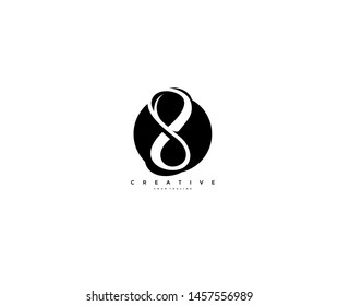 Text Initial 8 Monogram Rounded Shape Black Color Logo