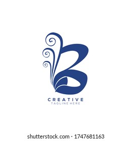 Text Initial B Letter Blue Monogram Leaf Shape Ornament Logo