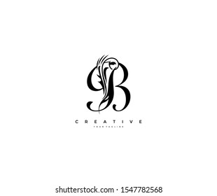 Text Initial B Letter Calligraphic Monogram Flourish Shape Ornament Logo