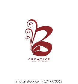 Text Initial B Letter Red Monogram Leaf Shape Ornament Logo
