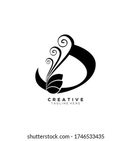 Text Initial D Letter Black Monogram Leaf Shape Ornament Logo
