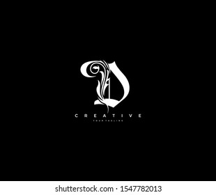 Text Initial D Letter Monogram Flourish Shape Ornament Logo