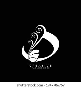 Text Initial D Letter White Monogram Leaf Form Ornament Logo

