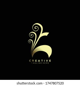 Text Initial H Letter Gold Monogram Leaf Shape Ornament Logo