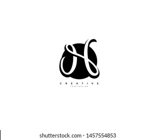 Text Initial H Letter Monogram Rounded Shape Black Color Logo