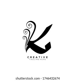 Text Initial K Letter Black Monogram Leaf Shape Ornament Logo