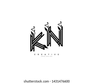 Text Initial KN Linear luxury flourishes ornament Monogram Logo