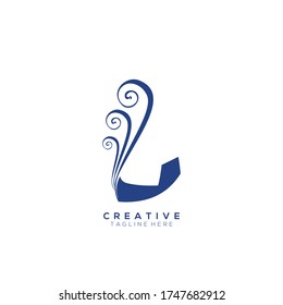 Text Initial L Letter Blue Monogram Leaf Shape Ornament Logo