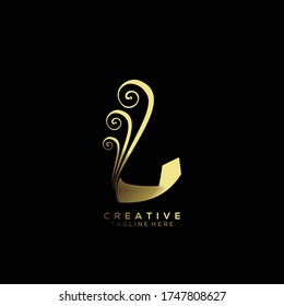 Text Initial L Letter Gold Monogram Leaf Shape Ornament Logo