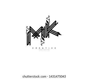 Text Initial MK Linear luxury flourishes ornament Monogram Logo