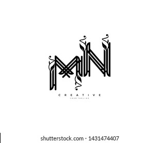 Text Initial MN Linear luxury flourishes ornament Monogram Logo