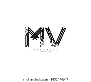 Text Initial MV Linear luxury flourishes ornament Monogram Logo