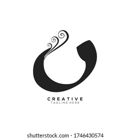 Text Initial O Letter Black Monogram Leaf Shape Ornament Logo