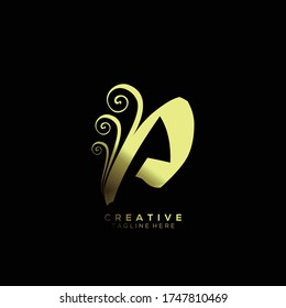 Text Initial P Letter Gold Monogram Leaf Shape Ornament Logo