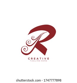Text Initial R Letter Red Monogram Leaf Shape Ornament Logo