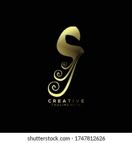 Text Initial S Letter Gold Monogram Leaf Shape Ornament Logo