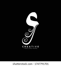 Text Initial S Letter White Monogram Leaf Shape Ornament Logo

