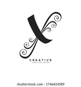 Text Initial X Letter Black Monogram Leaf Shape Ornament Logo