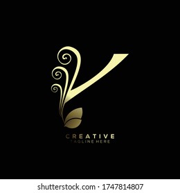 Text Initial Y Letter Gold Monogram Leaf Shape Ornament Logo