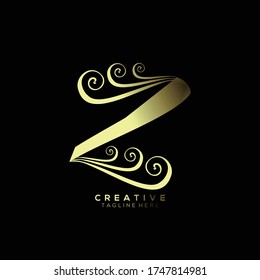 Text Initial Z Letter Gold Monogram Leaf Shape Ornament Logo