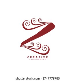 Text Initial Z Letter Red Monogram Leaf Shape Ornament Logo