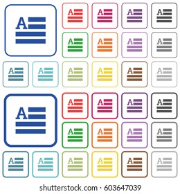 Text initials color flat icons in rounded square frames. Thin and thick versions included.