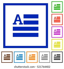 Text initials flat color icons in square frames